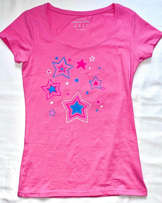 pink t shirt with hand painted stars