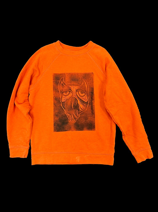 Orange sweatshirt with gothic teeth skull devil design