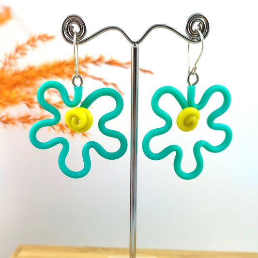 Teal Squiggle Flower earrings