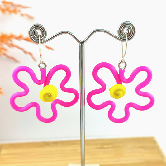 Hot Pink Squiggle Flower earrings