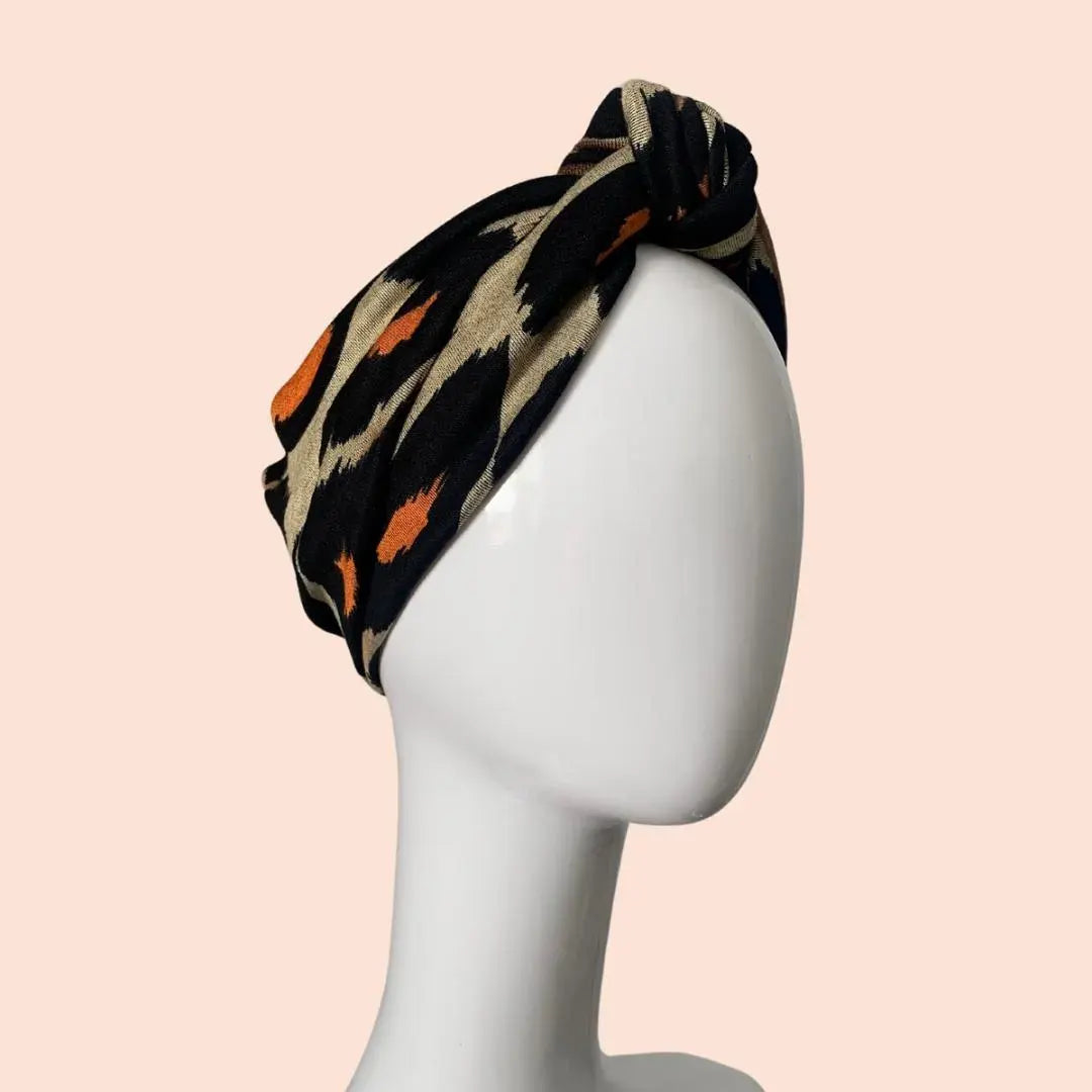 Orange leopard knotted turban headband