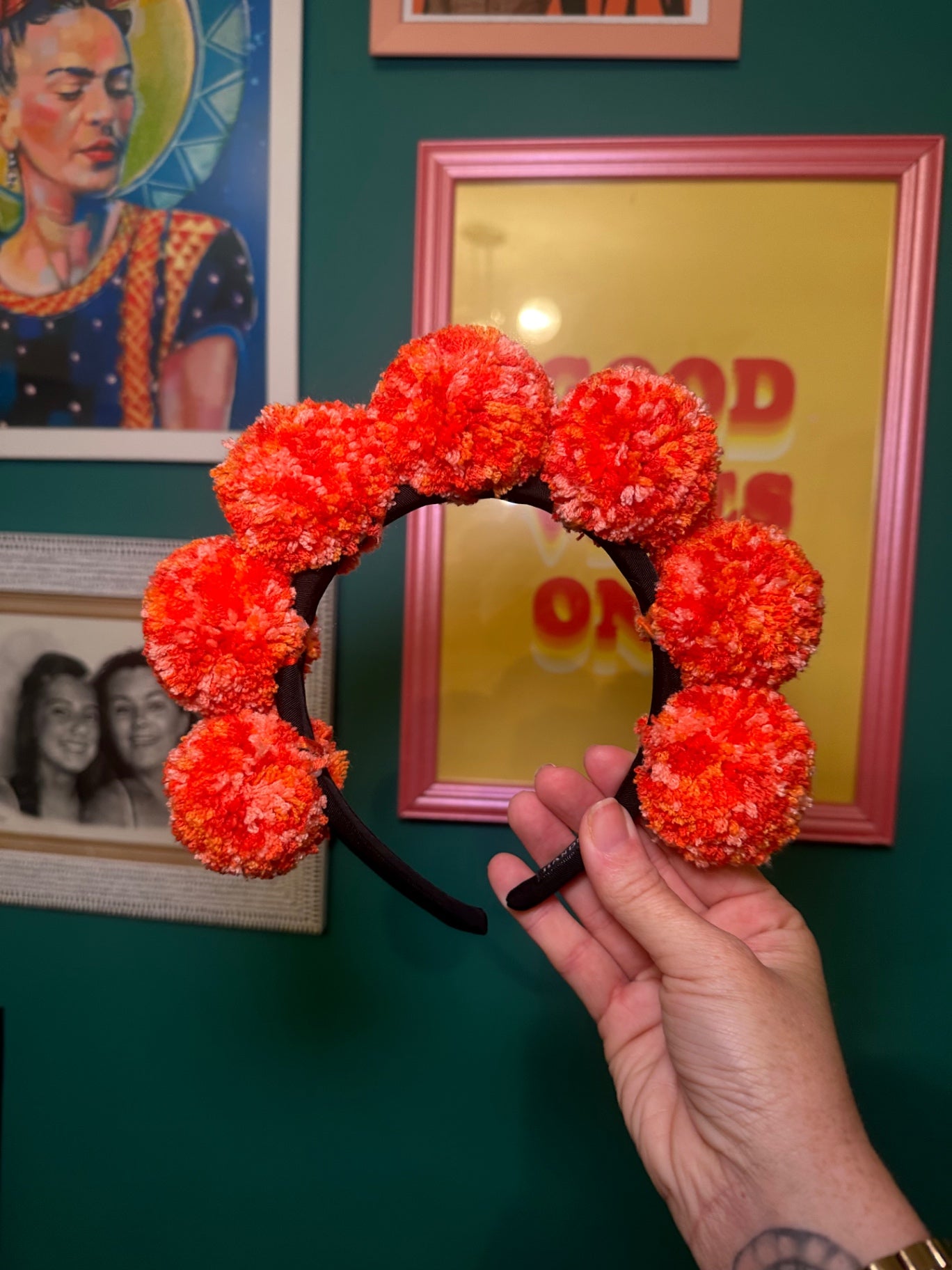 Orange mini Pom headband