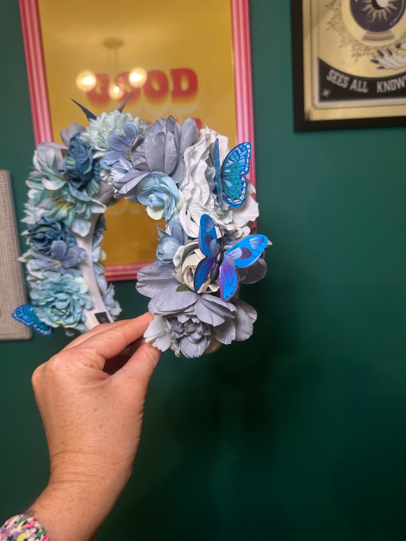 Blue flower crown with butterflies