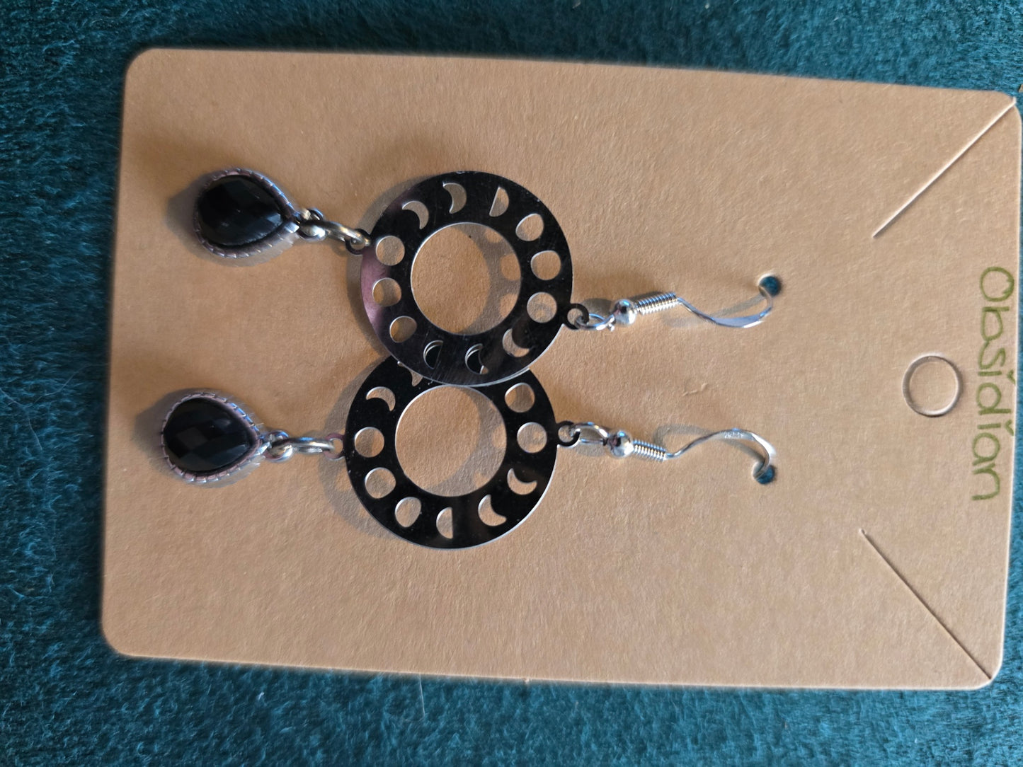 Obsidian moon phase earrings