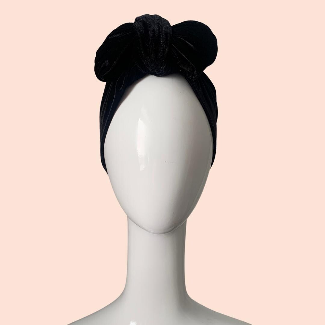 Black velvet turban bow headband