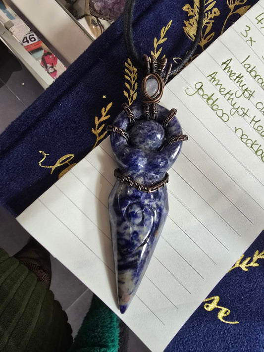 Sodalite and moonstone Goddess necklace