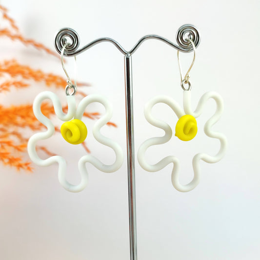 White Squiggle Flower earrings