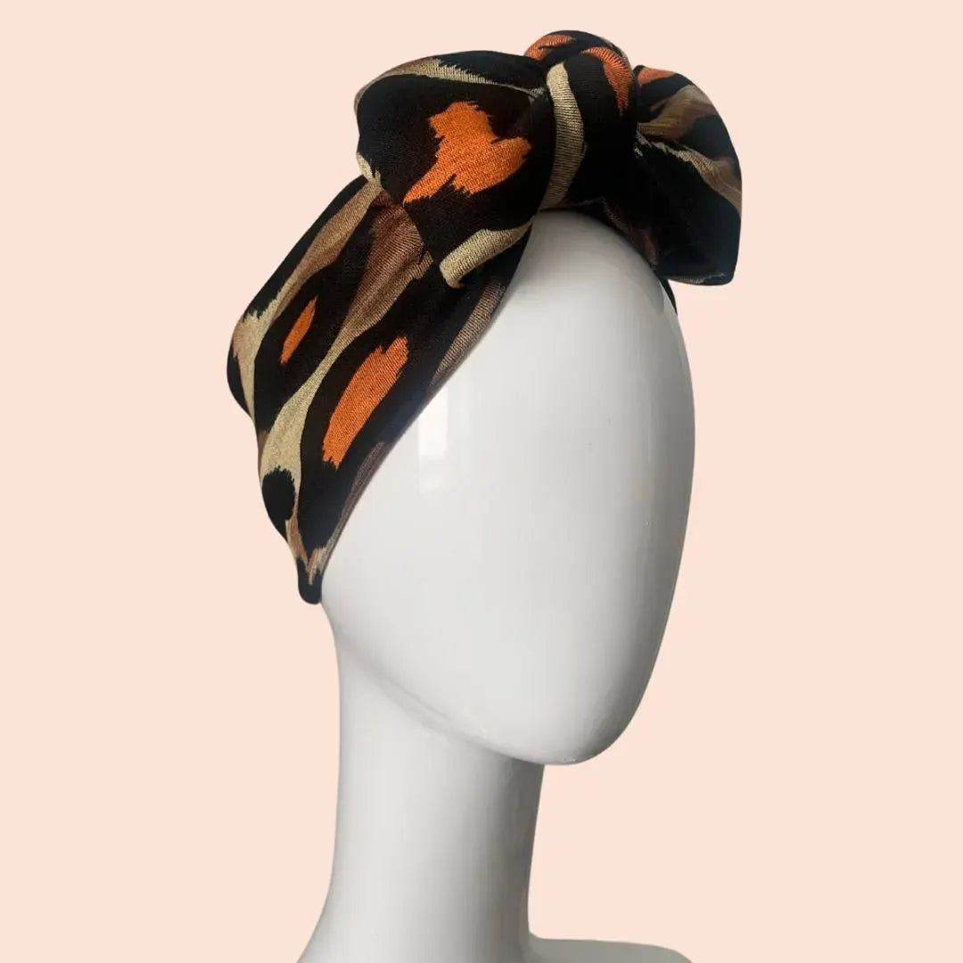 Orange leopard print turban bow headband