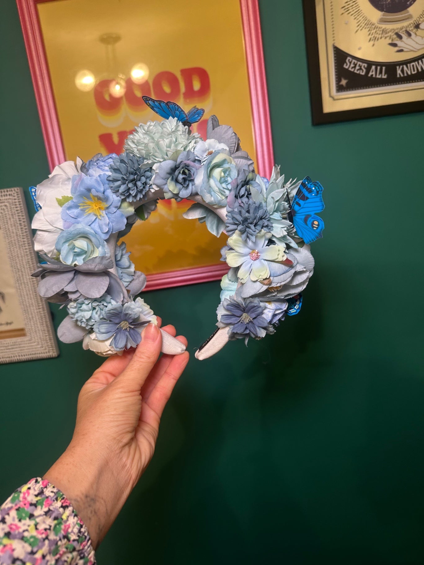 Blue flower crown with butterflies