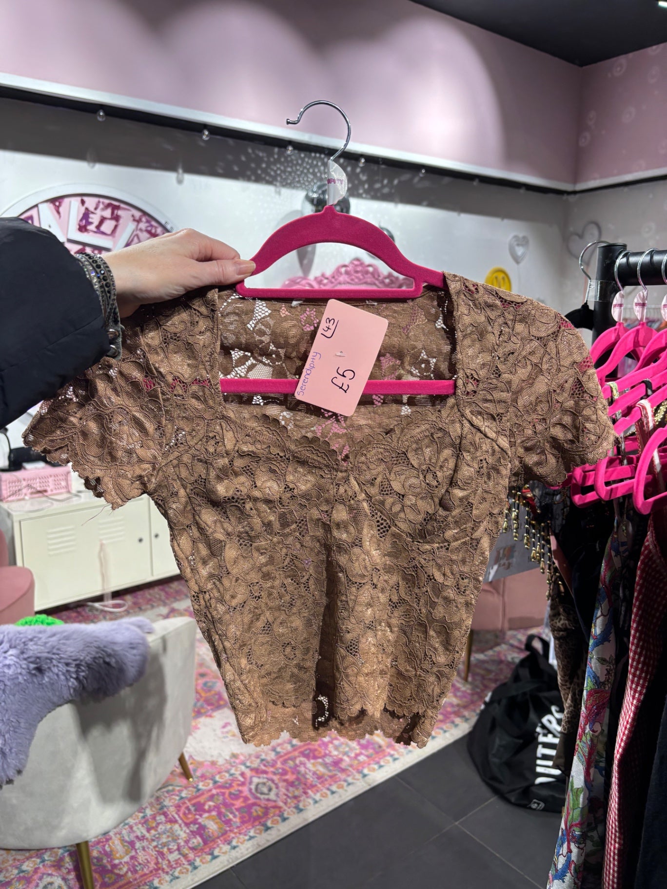 Brown lace crop top
