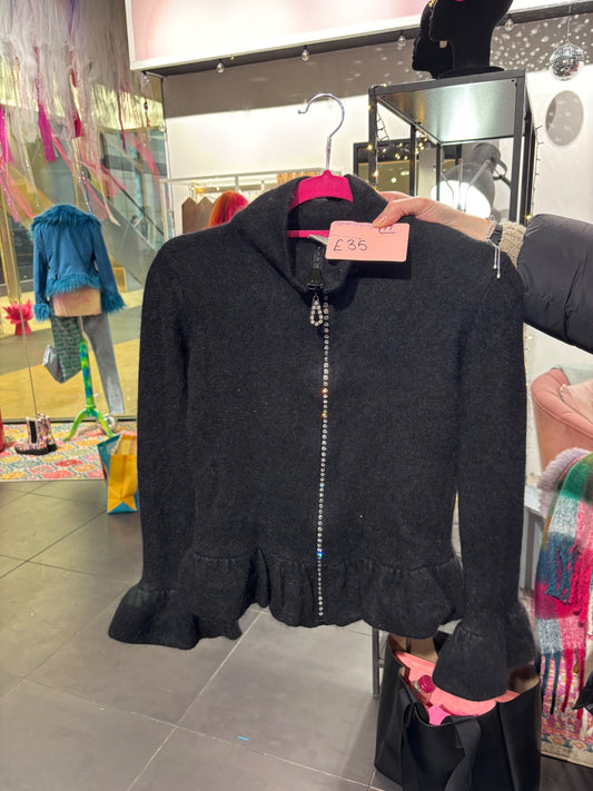 Black cardigan with diamanté zip