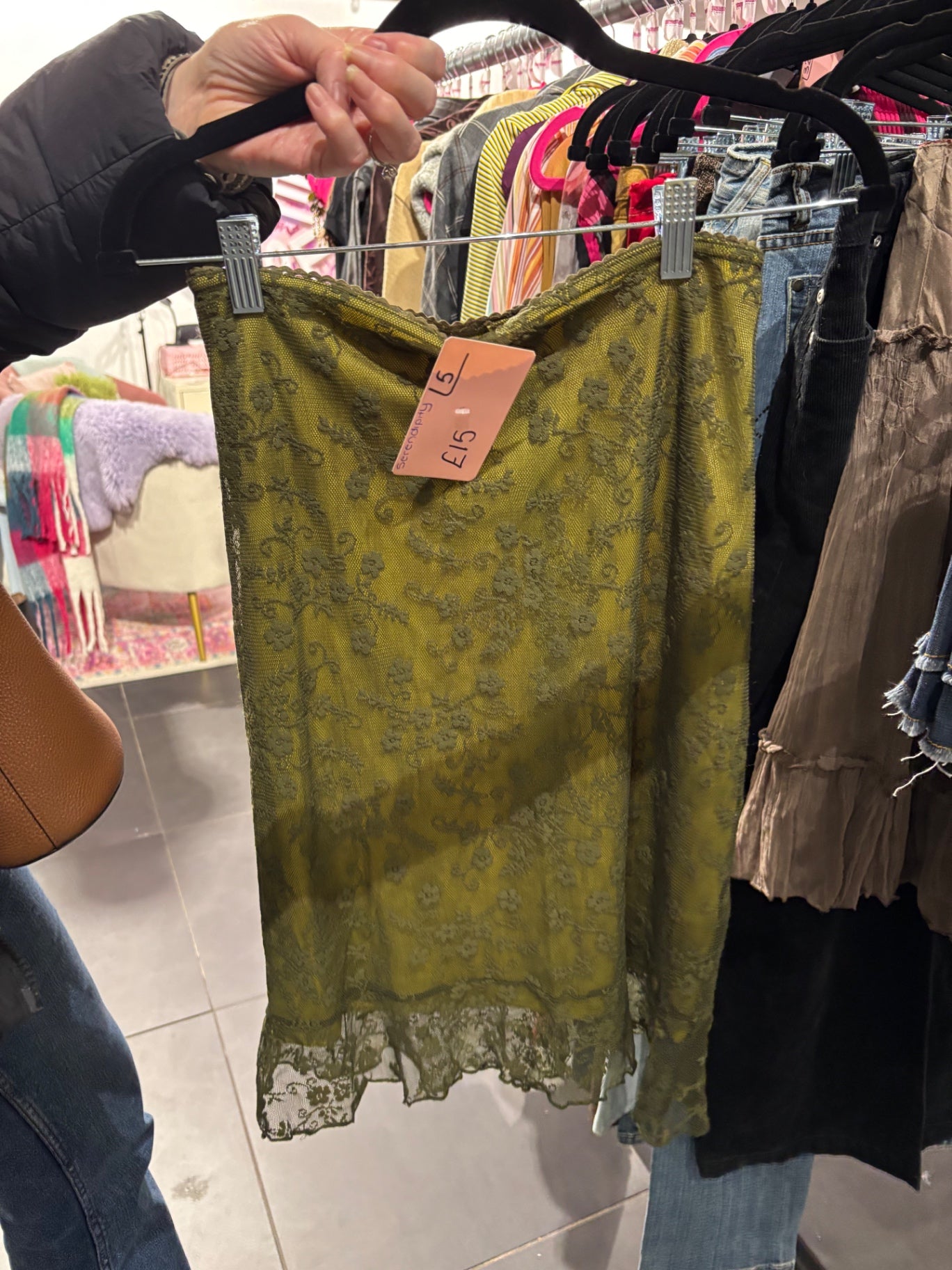 Green lace mesh skirt