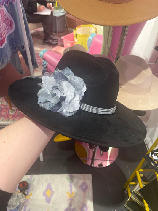 Black suede rose fedora