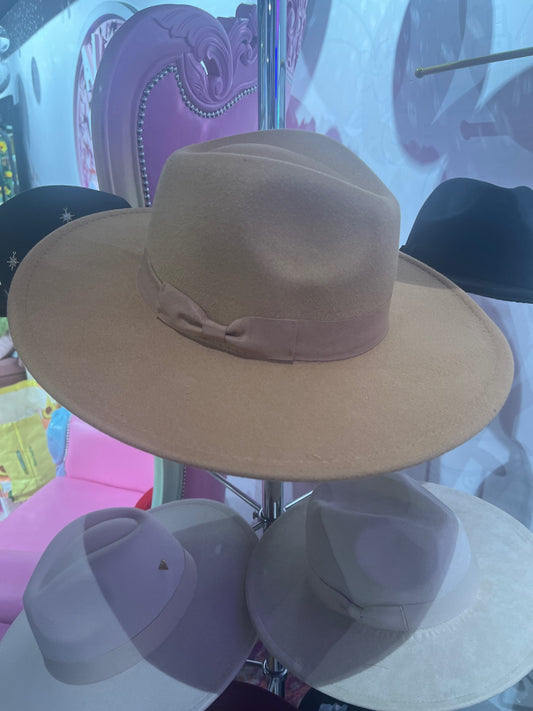 Beige Grosgrain Bow Fedora