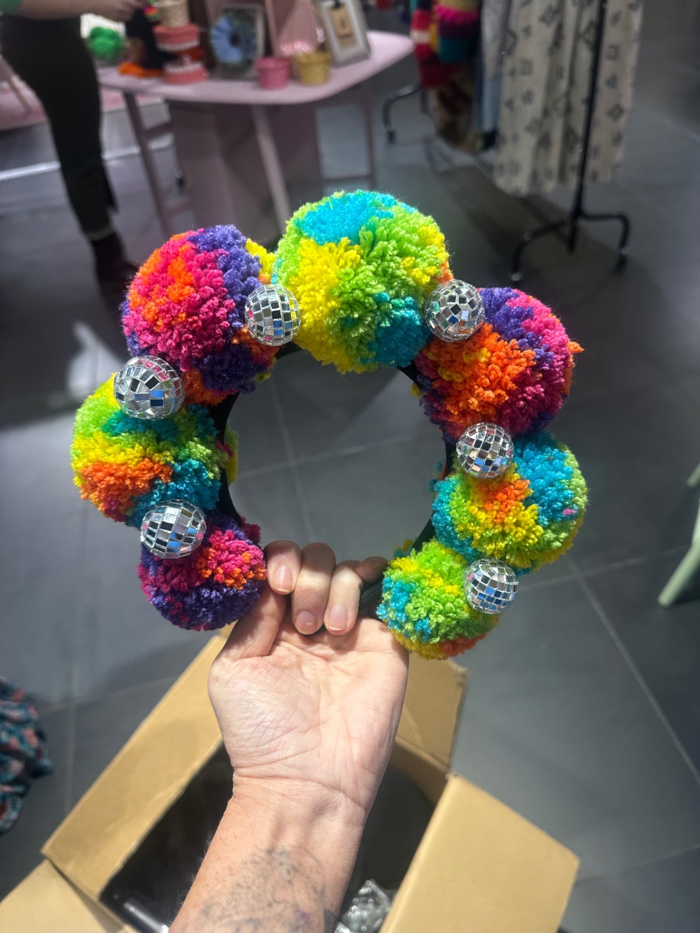 Multi coloured disco Pom headband