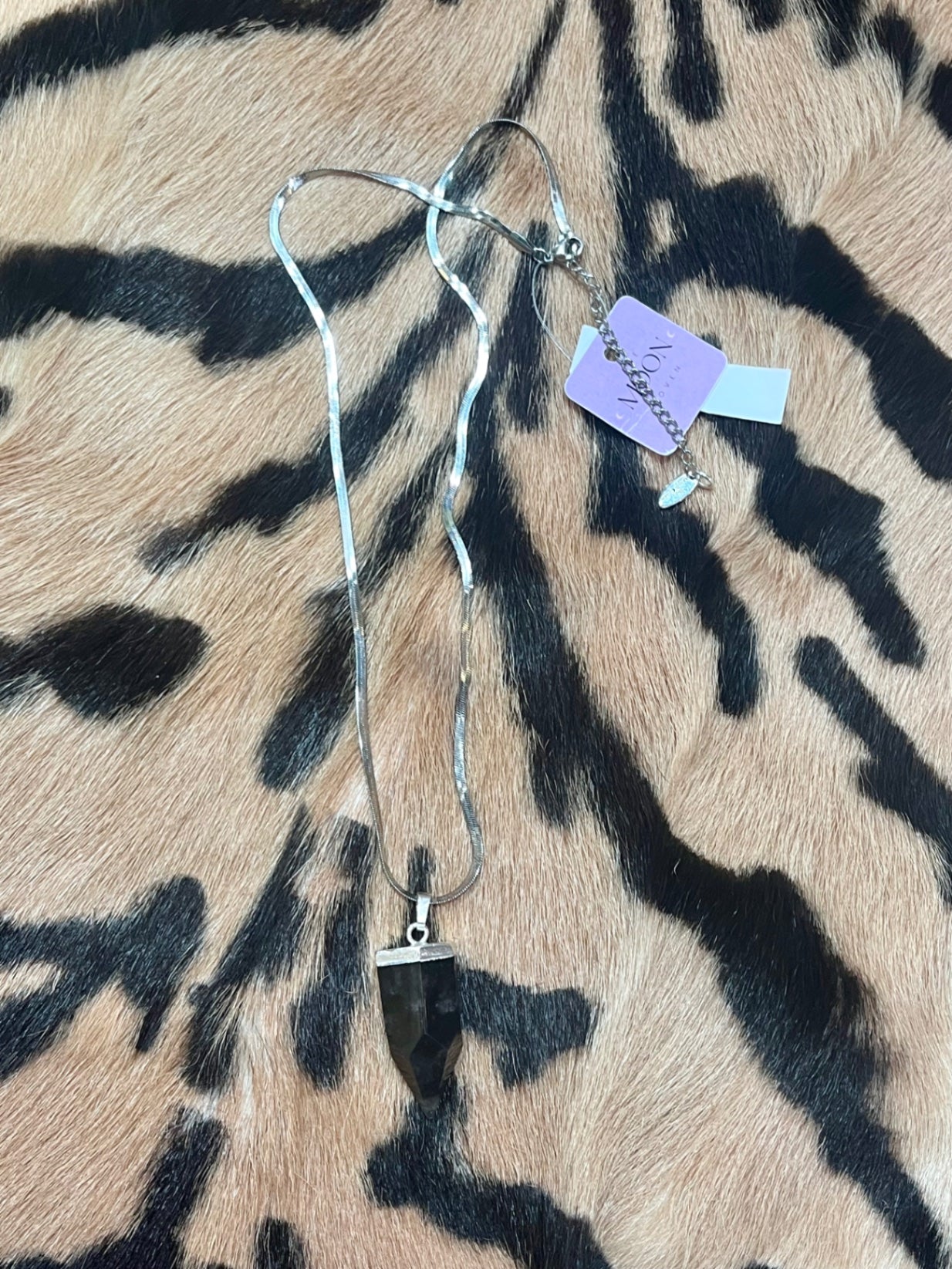 Obsidian point pendant silver necklace