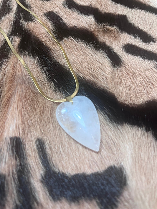 White Quartz Love Heart Gold Necklace