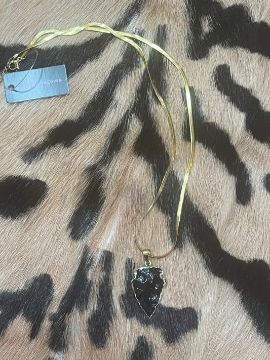 Raw Obsidian shield necklace