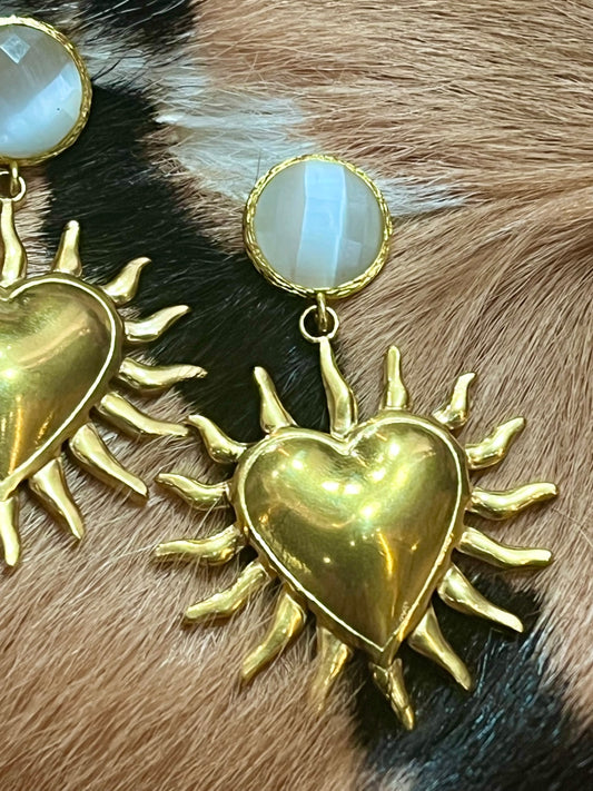 White Quartz Heart Earrings