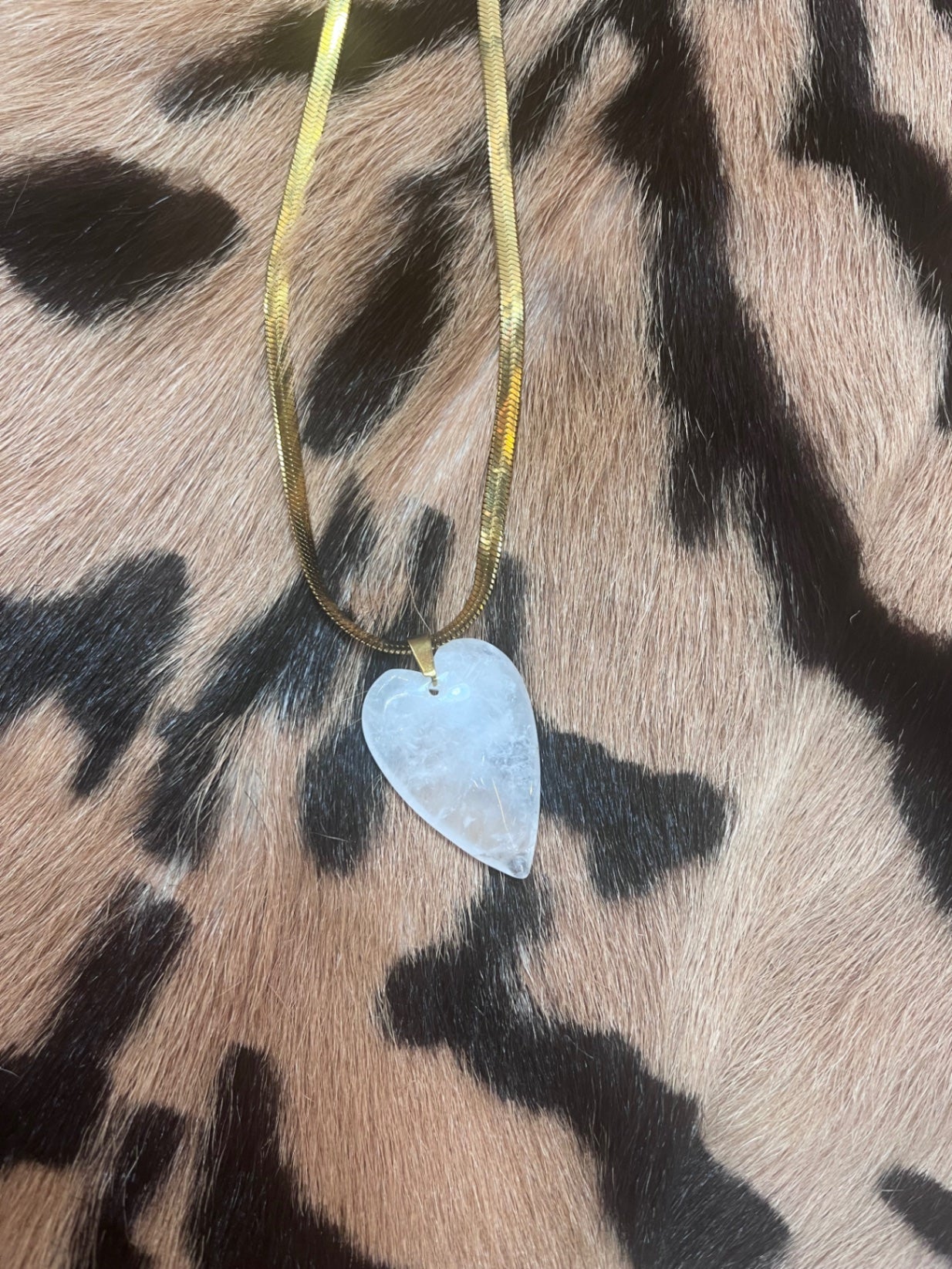 White Quartz Love Heart Gold Necklace