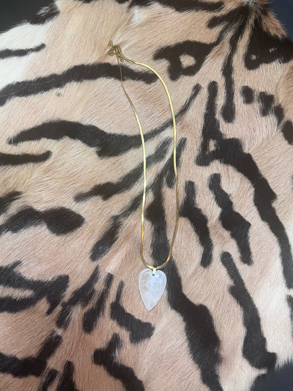 White Quartz Love Heart Gold Necklace