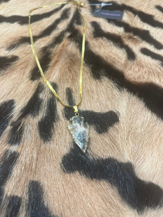 Raw Clear Quartz shield necklace