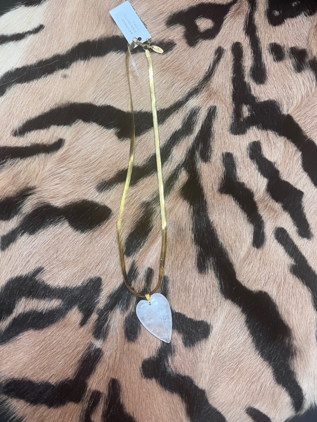 White Quartz Love Heart Gold Necklace
