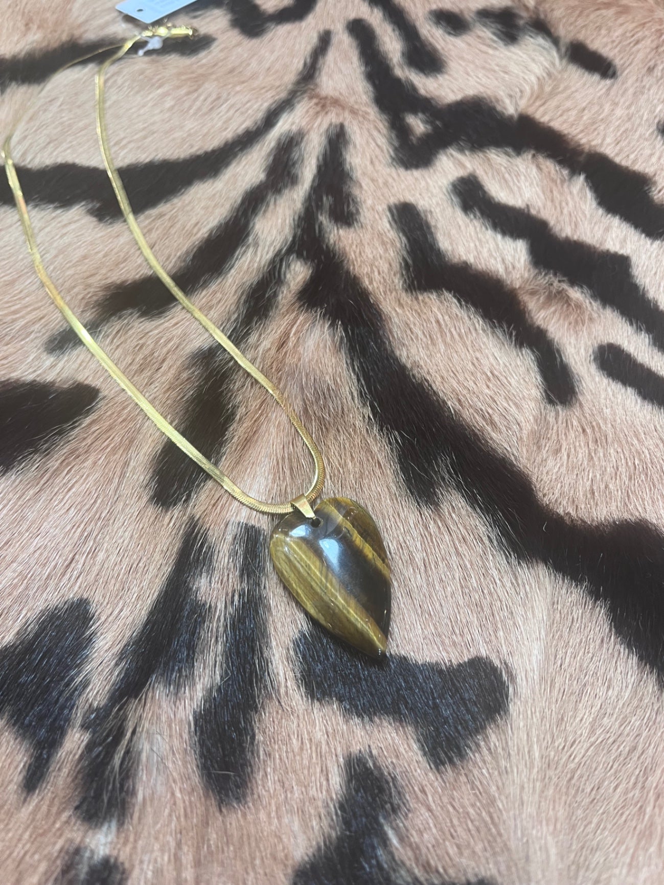 Tigers Eye Love Heart Gold Necklace