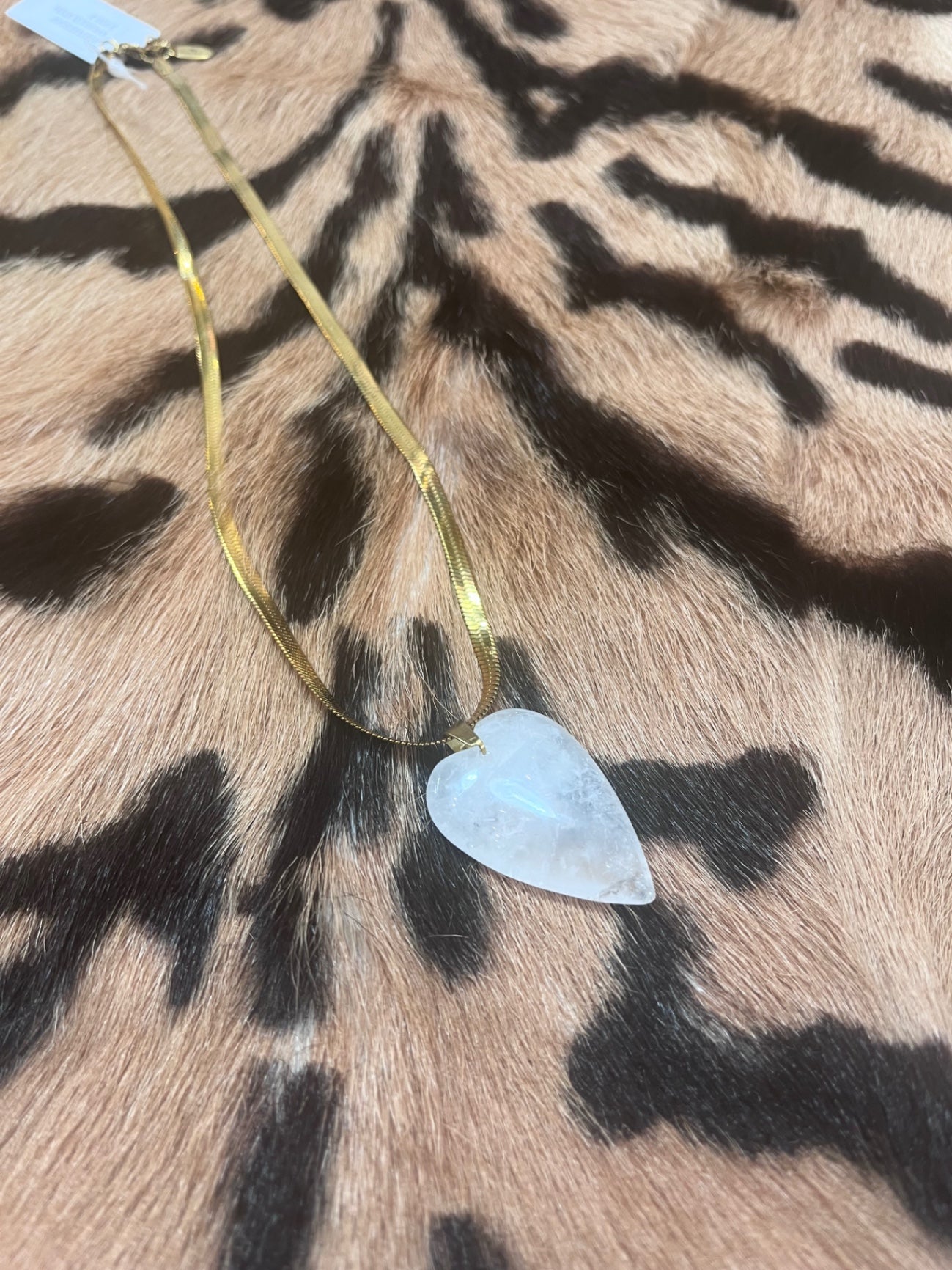 White Quartz Love Heart Gold Necklace