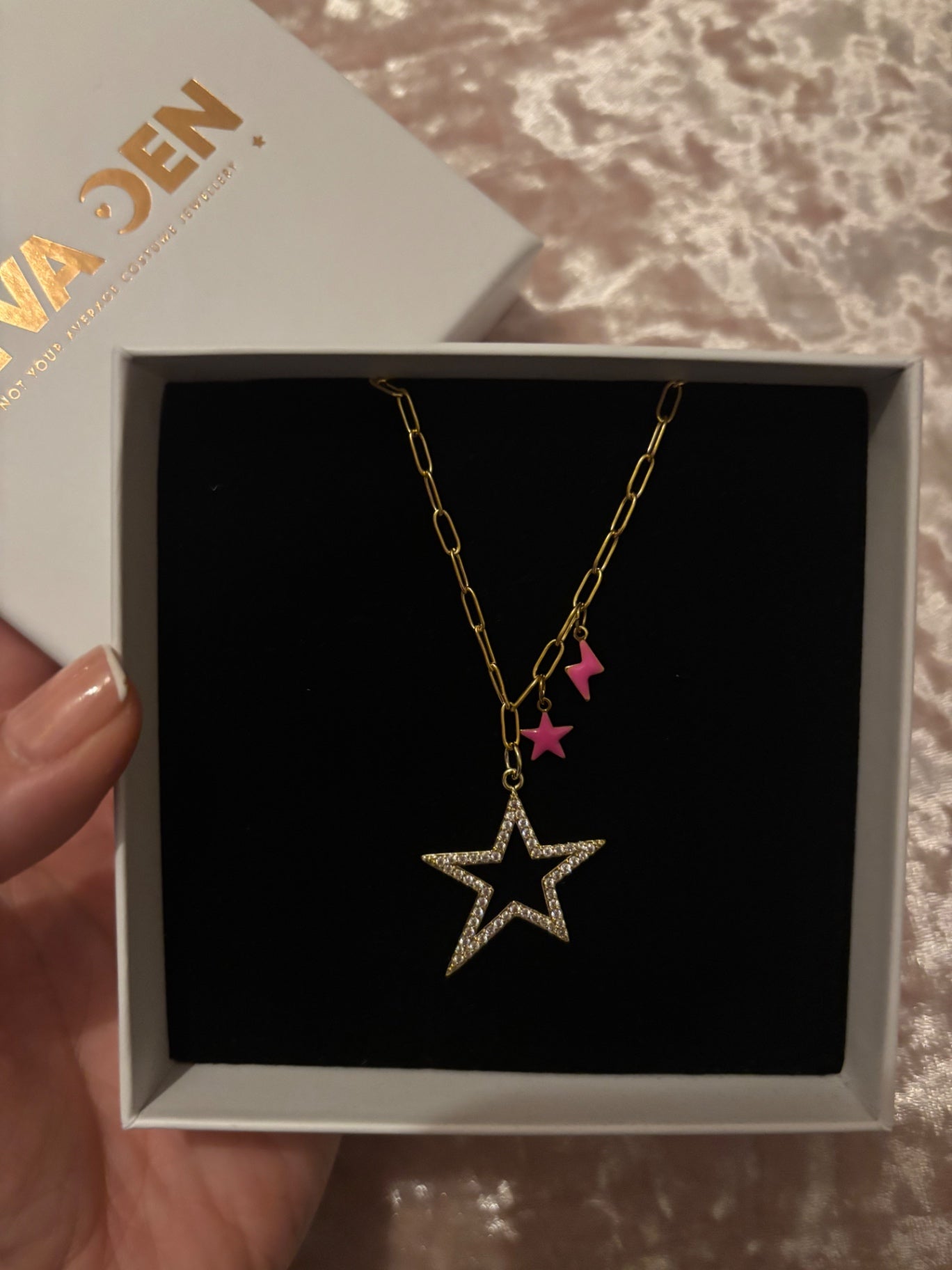 Crystal star and pink star and lightening pendants