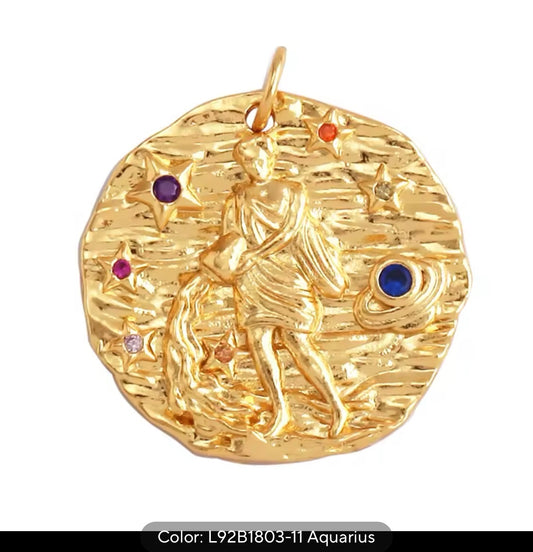 Aquarius Gold coin necklace