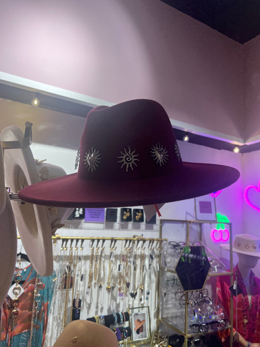 Sun Heart Fedora Burgundy Silver
