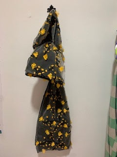 Black scarf with yellow flower lace layer