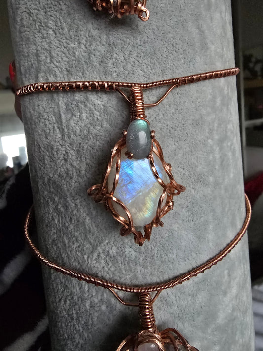 Moonstone and labradorite choker