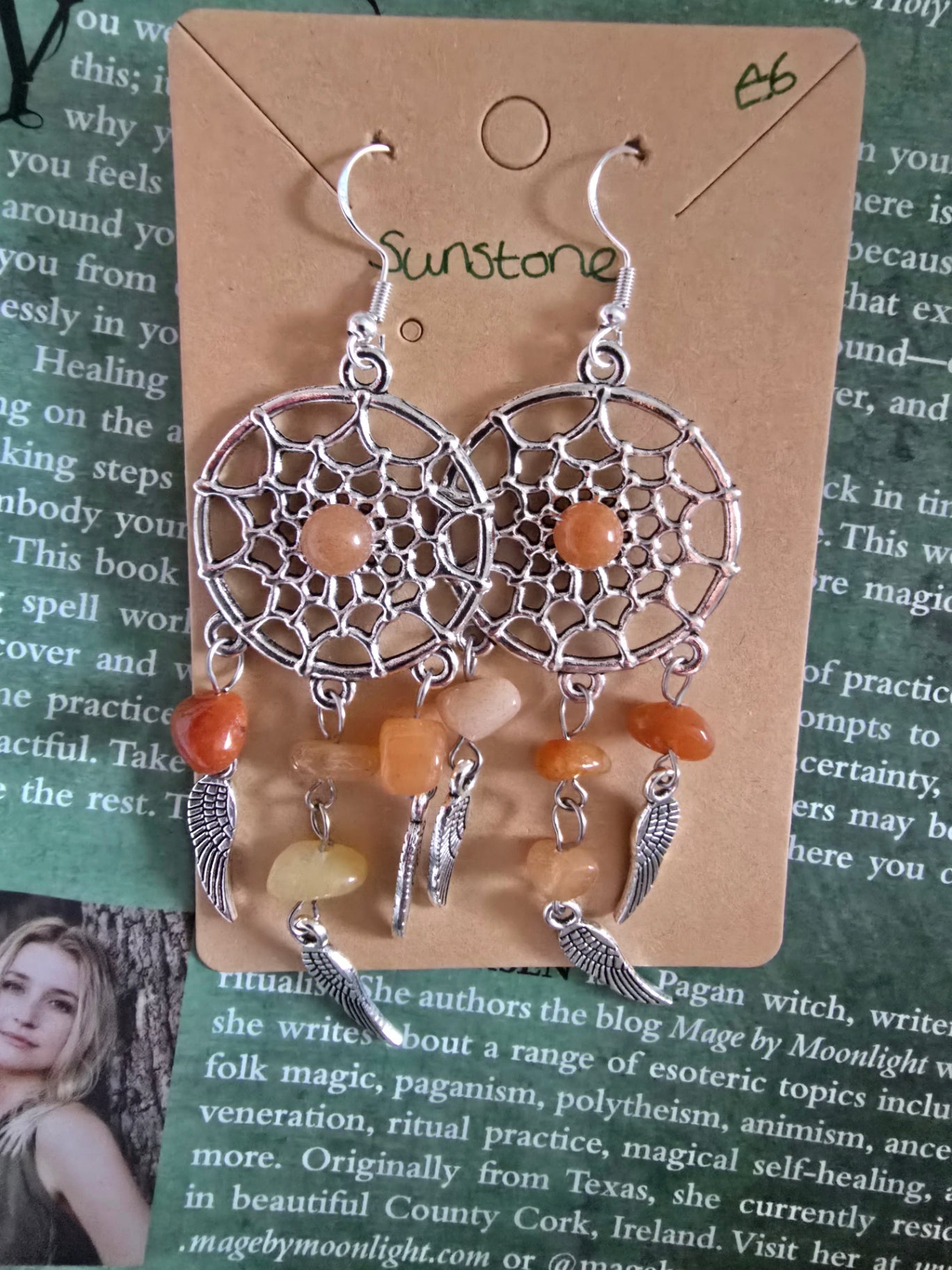 Sunstone dream catcher earrings