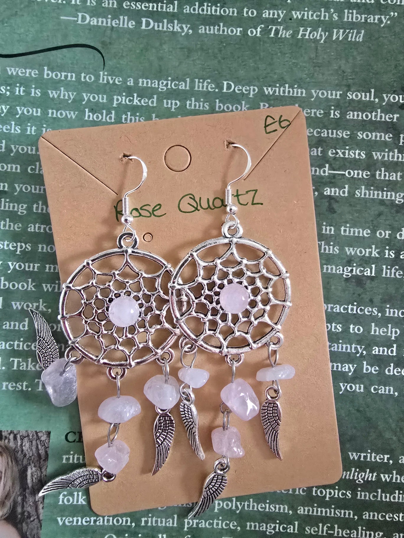 Rose quartz dream catcher earrings