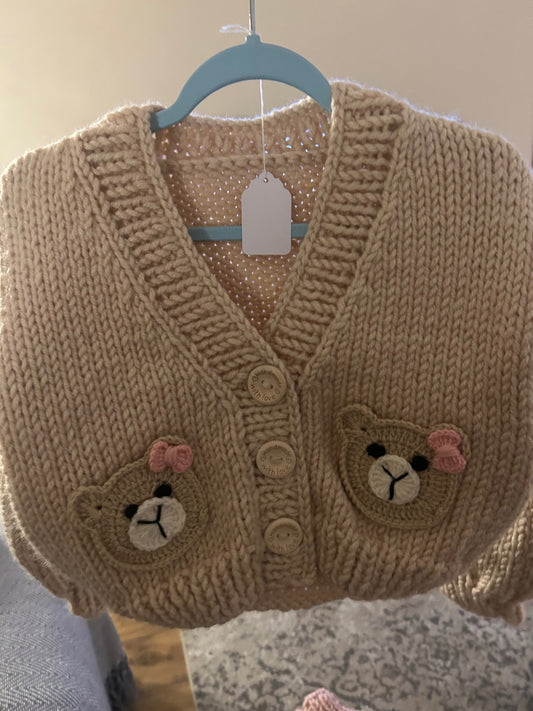 Handknitted Girl Teddy Cardigan 1 - 2 Years
