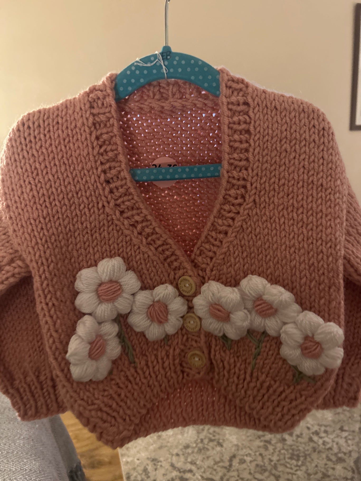 Handknitted Cardigan With Daisies 2 - 3 Years
