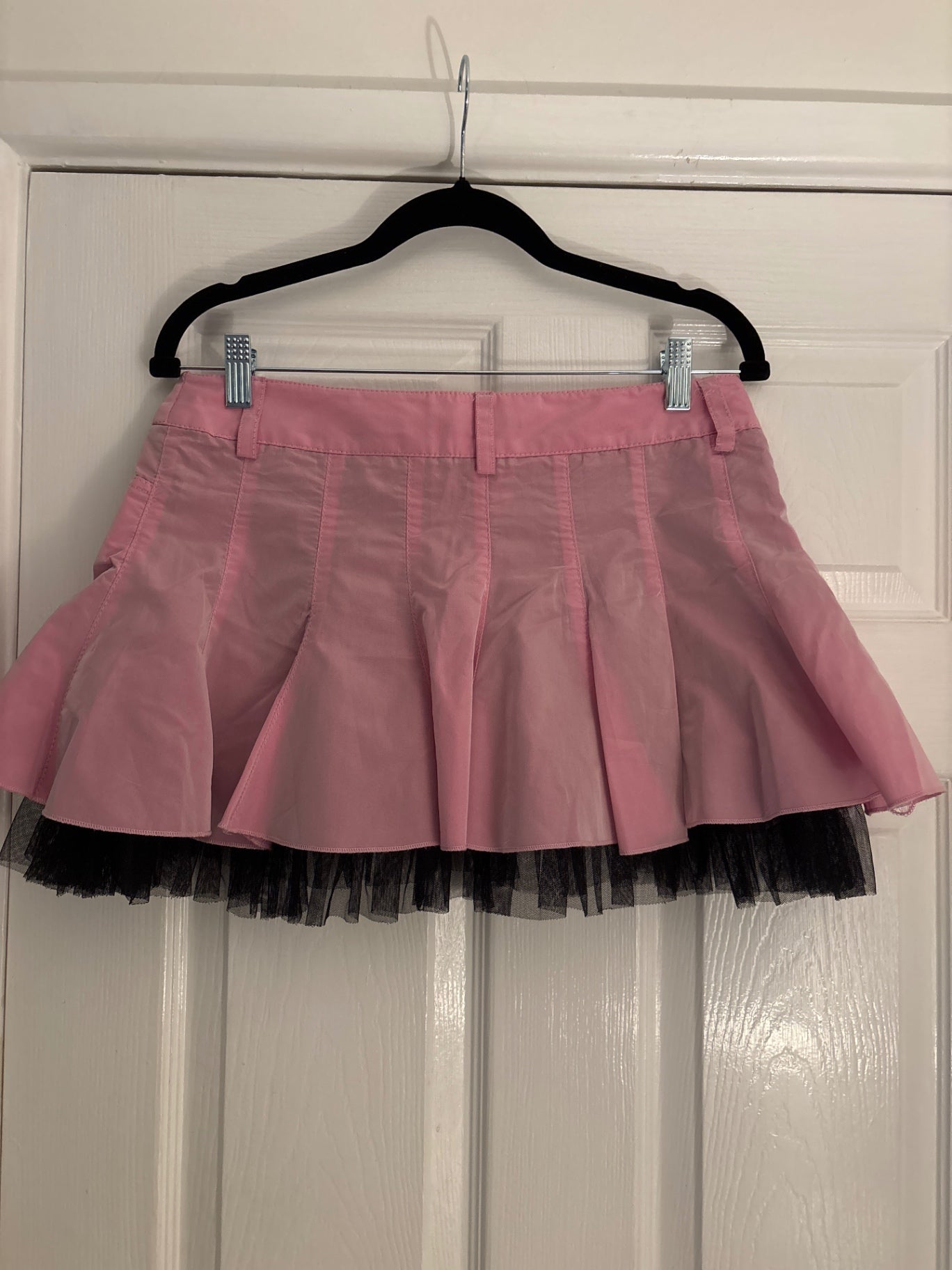 Pink Denny rose mini skirt with black mesh