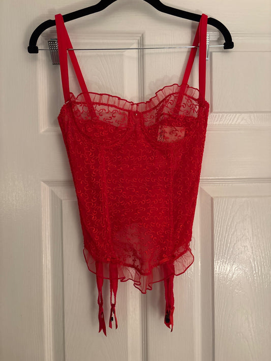 Red lace corset with straps