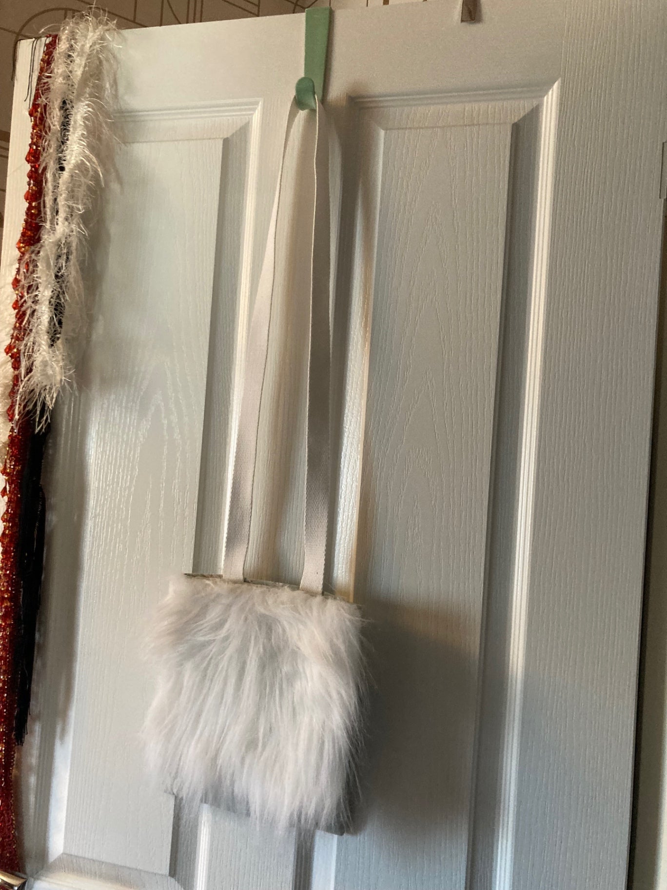 Pale green and white fur, small cross body purse