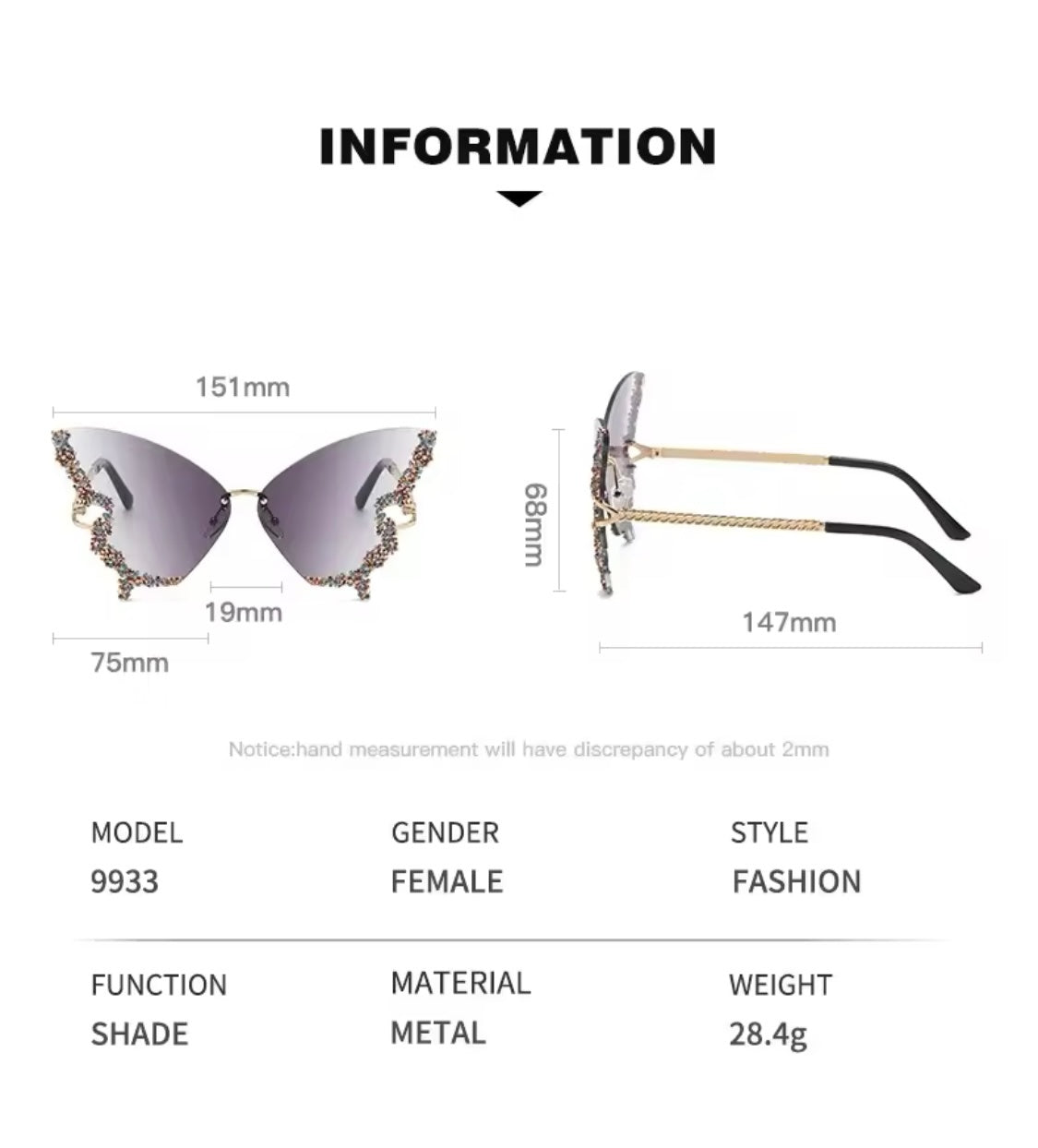 Yellow Crystal Butterfly Sunnies