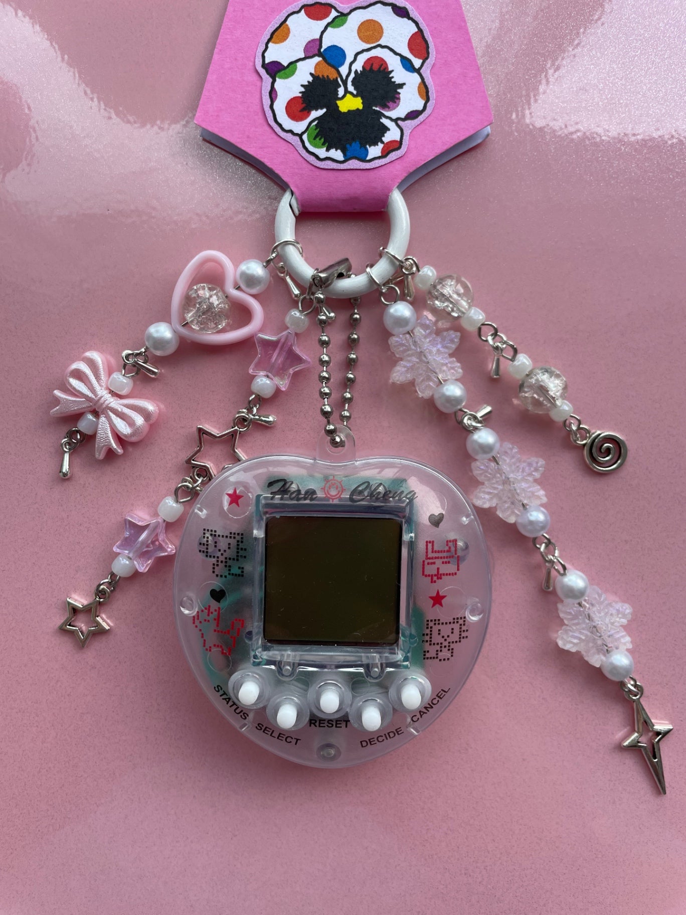 Transparent Virtual Pet Keychain - Pink Charms