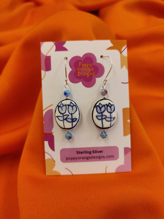 Blue Ceramic Tulip Earrings