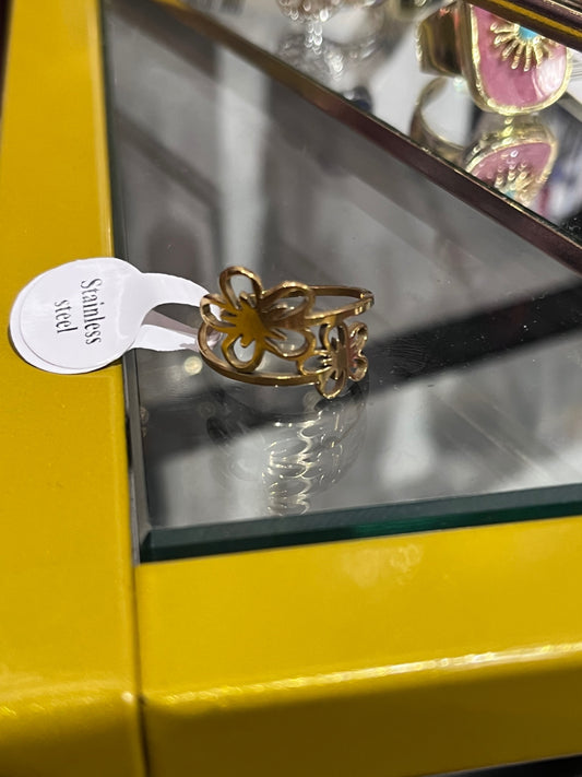 Gold Daisy Adjustable Ring Stainless Strel