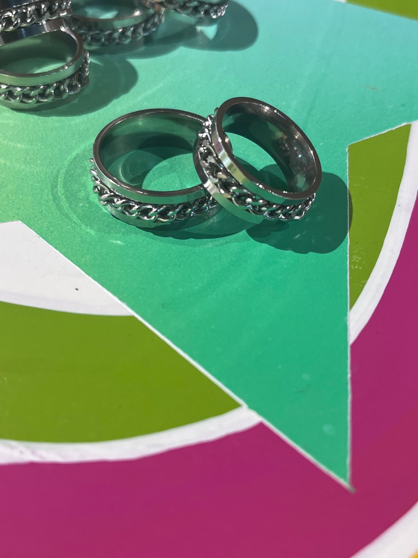 Anti Anxiety Silver Blue Chain Ring S7