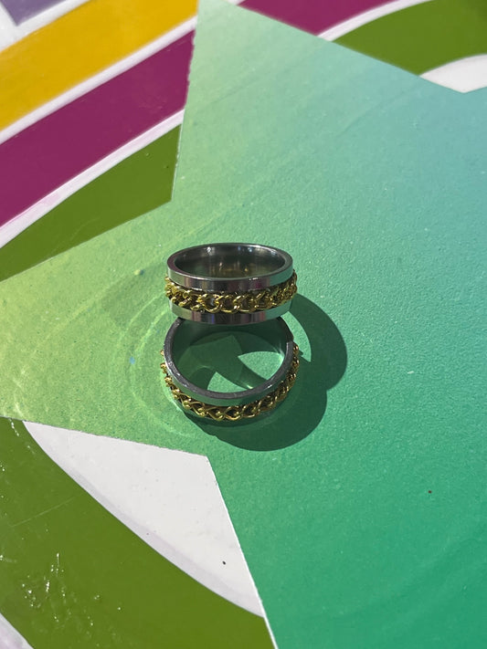 Anti Anxiety Silver Gold Chain Ring 10