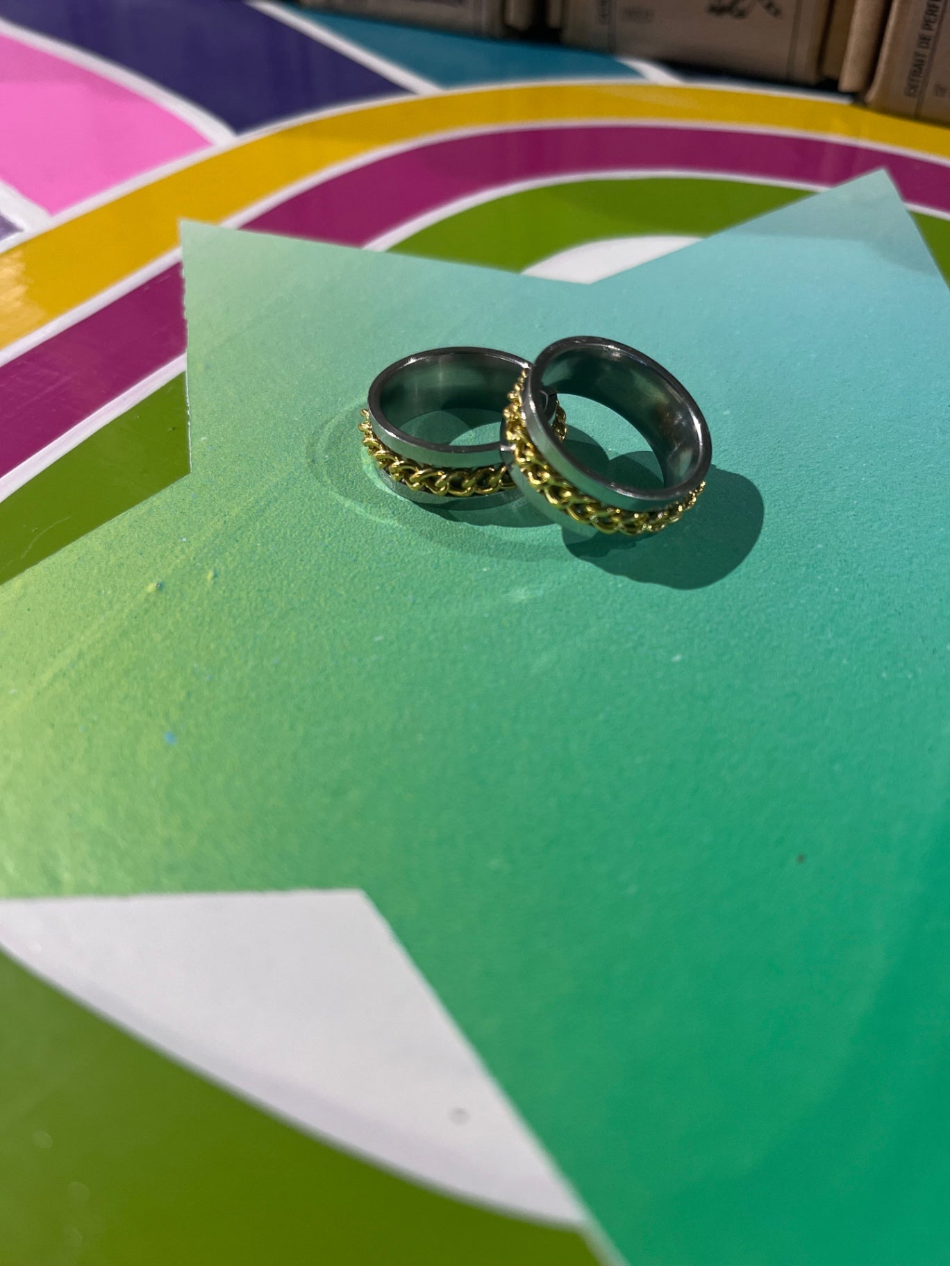 Anti Anxiety Silver Gold Chain Ring S8