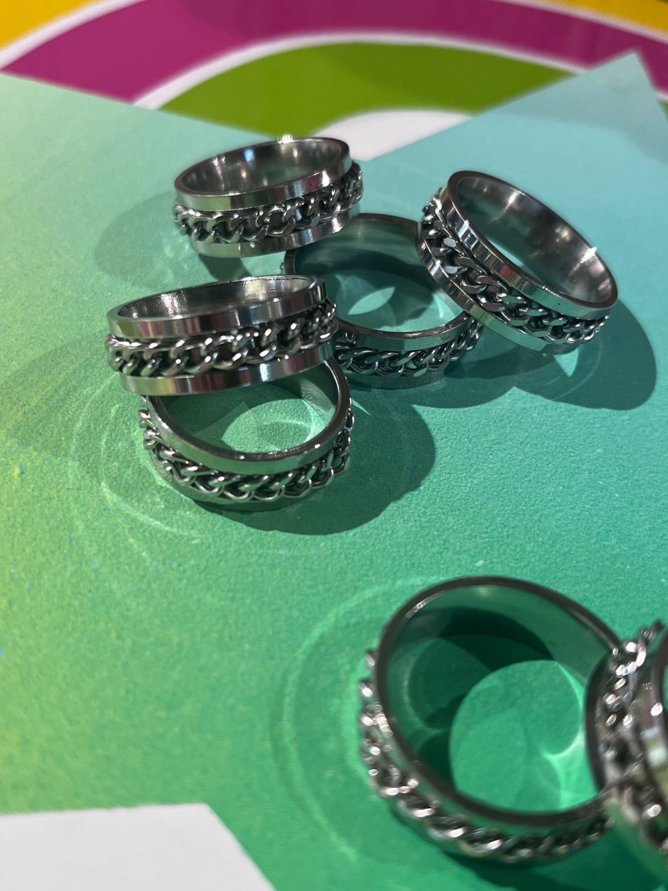 Anti Anxiety Silver Blue Chain Ring S7