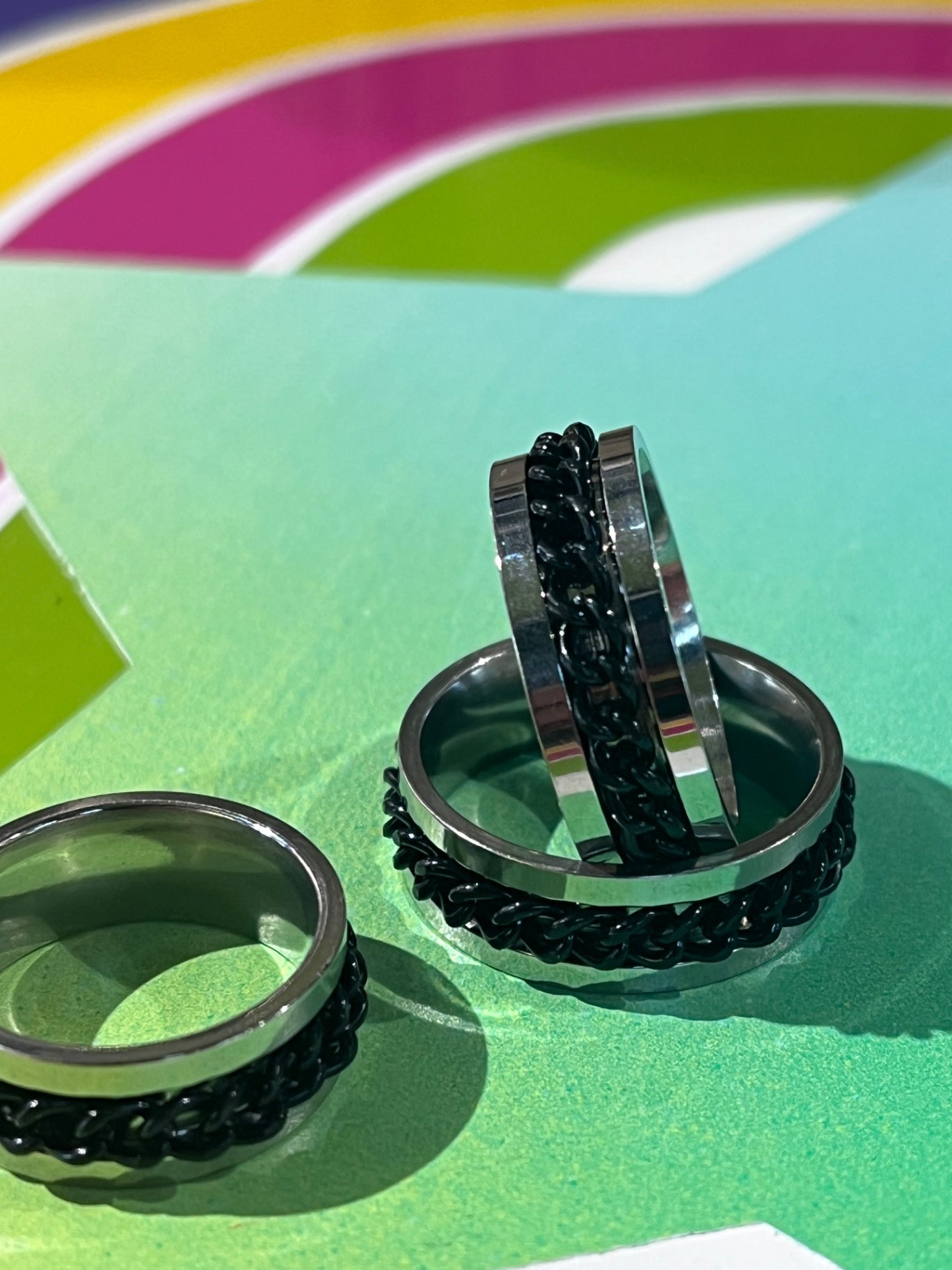 Anti Anxiety Silver Black Chain Ring S10